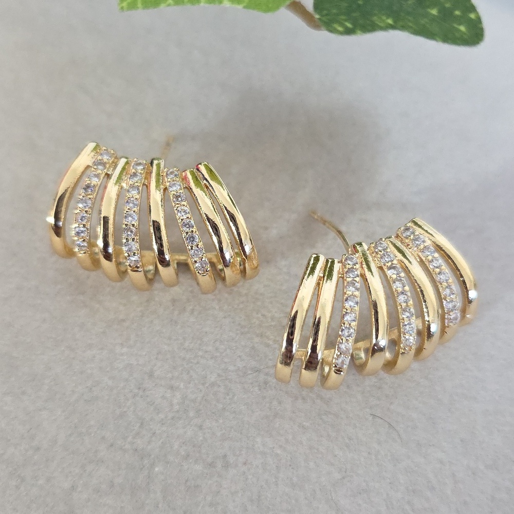 Gold Filled Illusion Cage Stud Hoop Earrings with Cubic Zirconia
